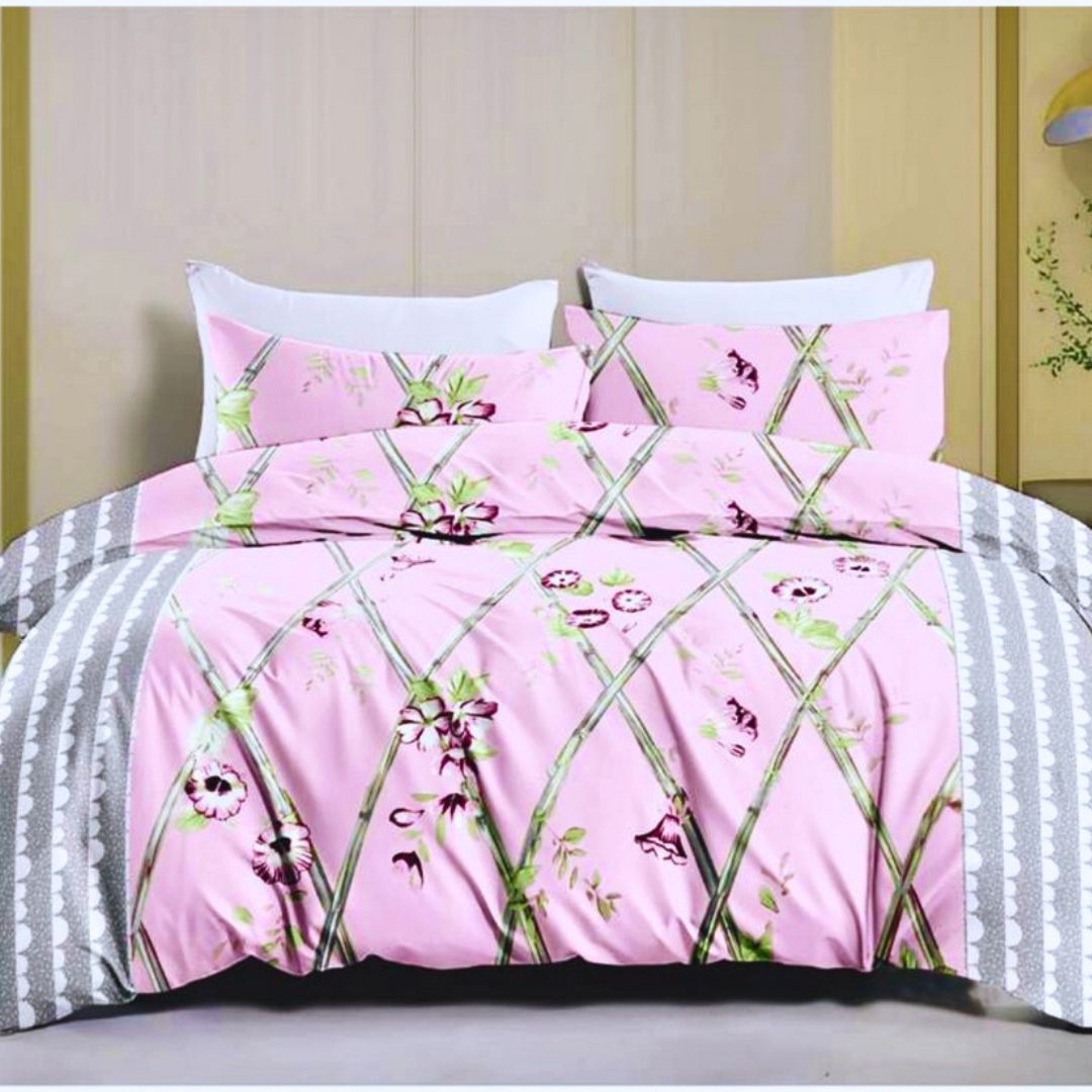 Leona Bedsheet Set: Classic Comfort Collection - 1 Bed Sheet + 2 Pillow Covers, Beland Cotton Fabric.